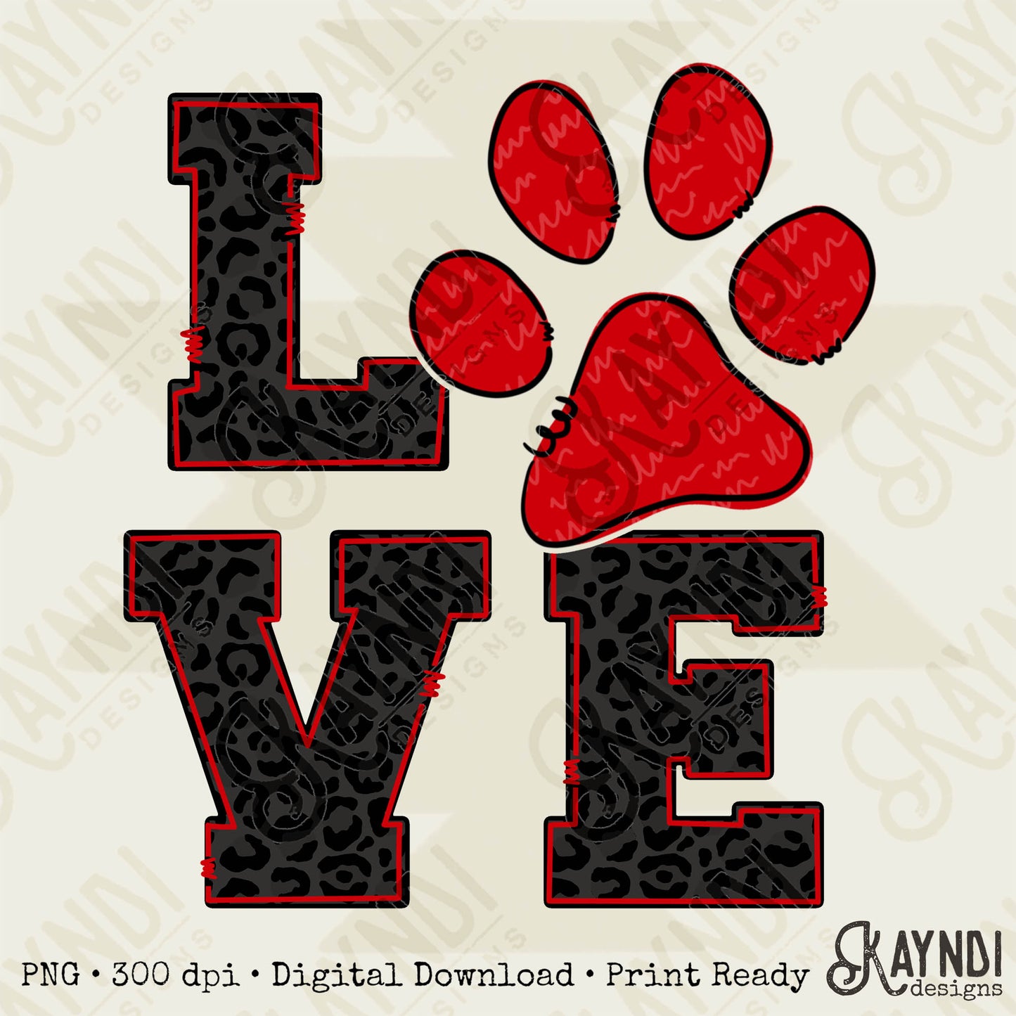 LOVE Red Paw Print Sublimation Design PNG Digital Download Printable