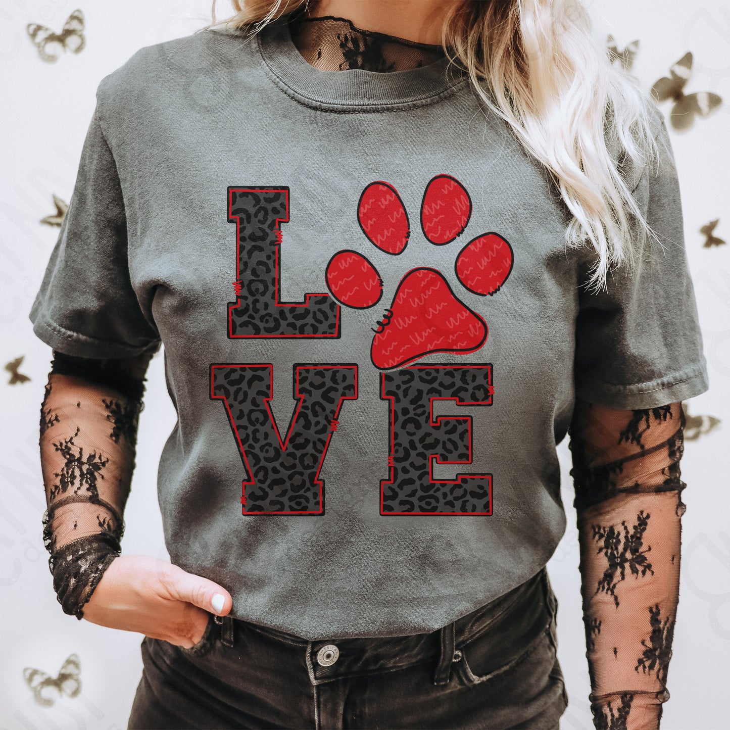 LOVE Red Paw Print Sublimation Design PNG Digital Download Printable