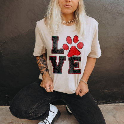 LOVE Red Paw Print Sublimation Design PNG Digital Download Printable