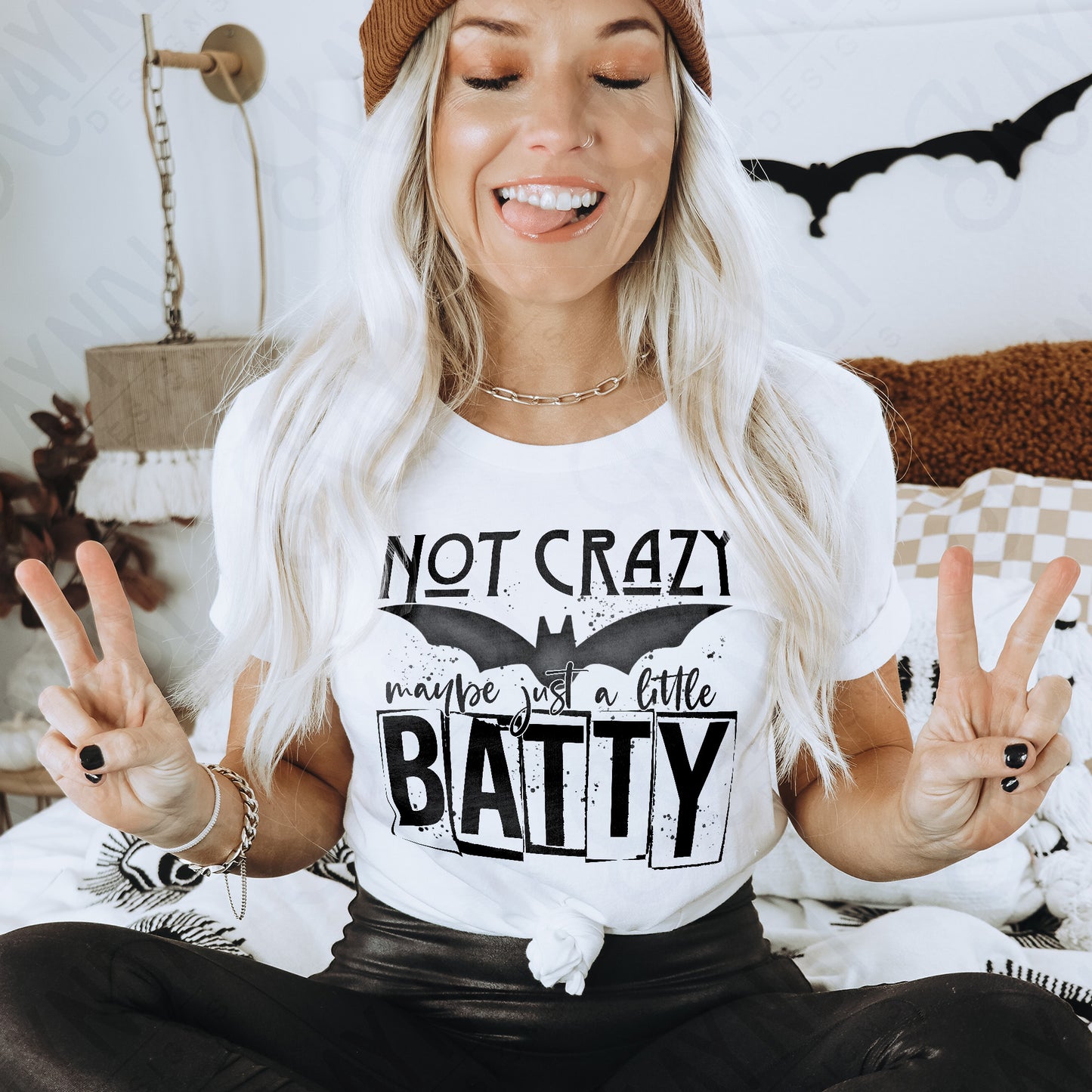 Not Crazy Maybe Just a Little Batty Sublimation Design PNG Digital Download Printable Halloween Bat Snarky Funny Humor Quote Saying