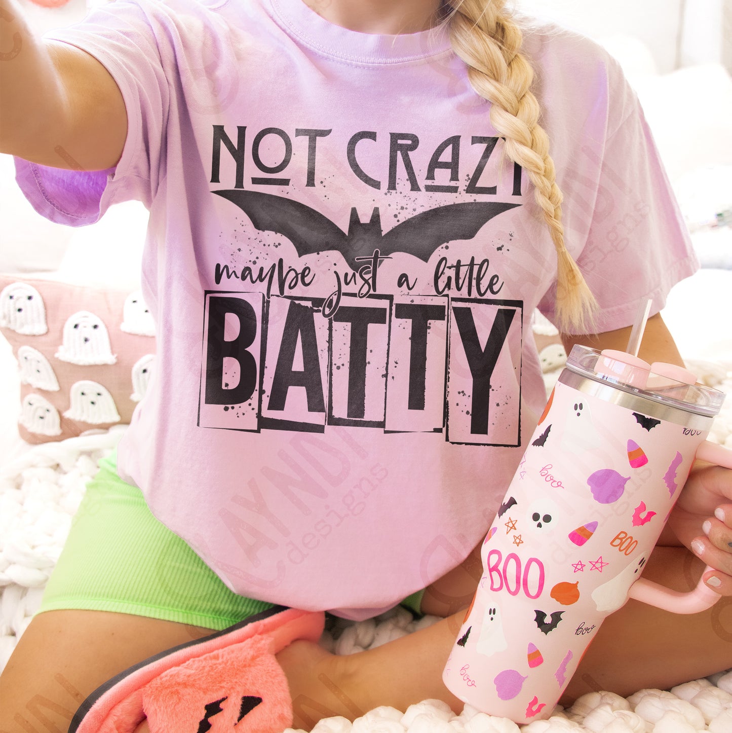 Not Crazy Maybe Just a Little Batty Sublimation Design PNG Digital Download Printable Halloween Bat Snarky Funny Humor Quote Saying