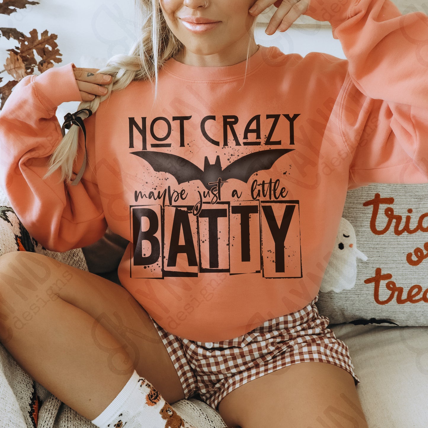 Not Crazy Maybe Just a Little Batty Sublimation Design PNG Digital Download Printable Halloween Bat Snarky Funny Humor Quote Saying