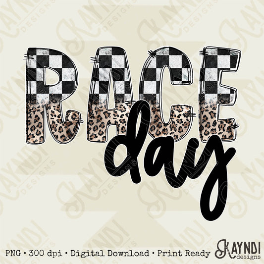 Race Day Sublimation Design PNG Digital Download Printable Checkered & Leopard
