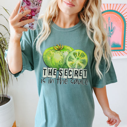 The Secret is in the Sauce Sublimation Design PNG Digital Download Printable Southern Fried Green Tomatoes Quote Saying Humor Country