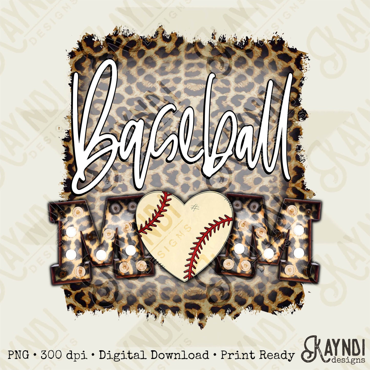 Baseball Mom Leopard Marquee Sublimation Design PNG Digital Download Printable