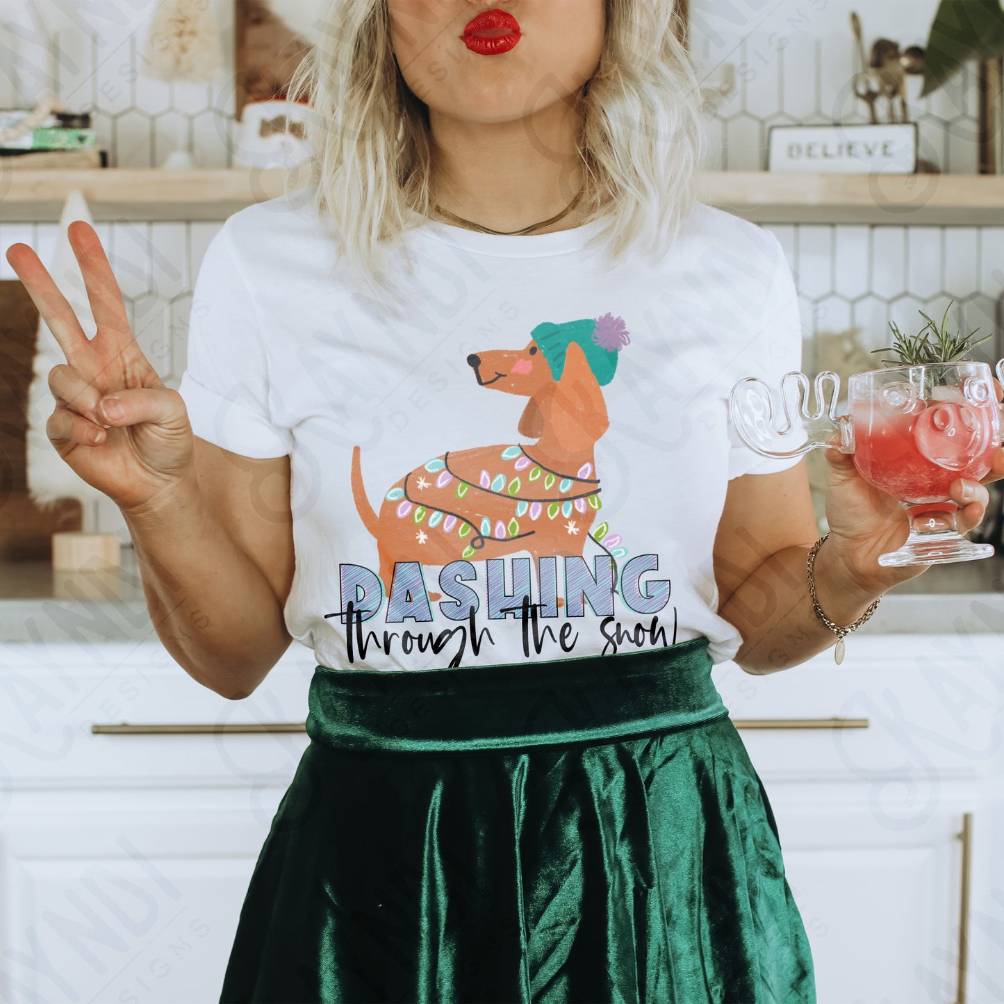 Dashing Through The Snow Sublimation Design PNG Digital Download Printable Dachshund Weenie Weenier Dog Christmas Lights Winter Cute Girls