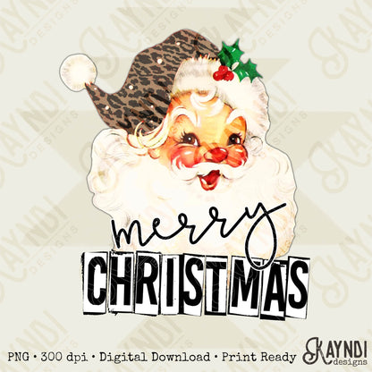 Merry Christmas Santa Sublimation Design PNG Digital Downloads Leopard Cheetah Print Vintage Santa DTG Printable Design