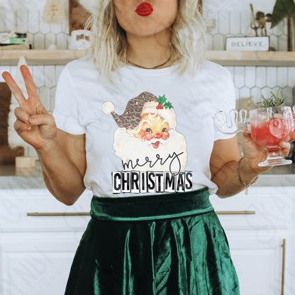 Merry Christmas Santa Sublimation Design PNG Digital Downloads Leopard Cheetah Print Vintage Santa DTG Printable Design