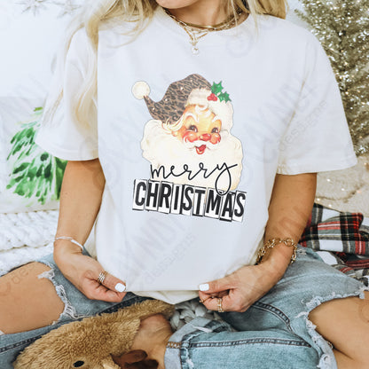 Merry Christmas Santa Sublimation Design PNG Digital Downloads Leopard Cheetah Print Vintage Santa DTG Printable Design