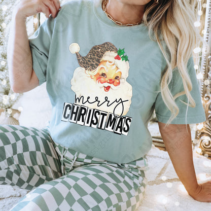 Merry Christmas Santa Sublimation Design PNG Digital Downloads Leopard Cheetah Print Vintage Santa DTG Printable Design