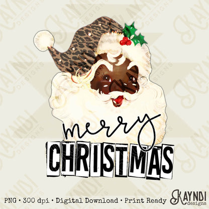 Merry Christmas Santa Sublimation Design PNG Digital Downloads Leopard Cheetah Print African Vintage Santa DTG Printable Design