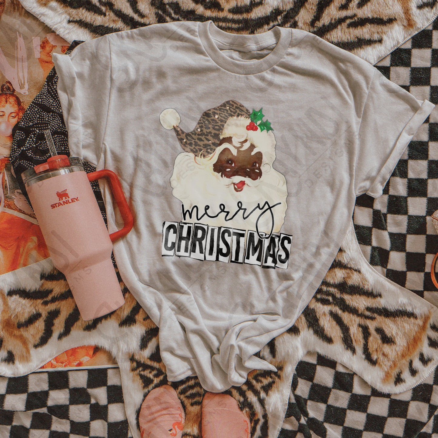 Merry Christmas Santa Sublimation Design PNG Digital Downloads Leopard Cheetah Print African Vintage Santa DTG Printable Design