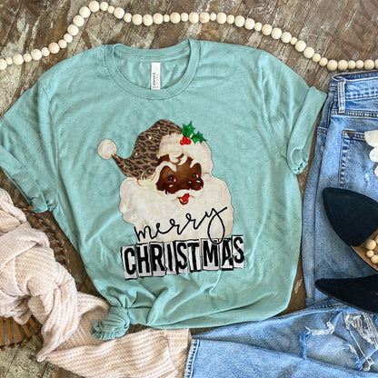 Merry Christmas Santa Sublimation Design PNG Digital Downloads Leopard Cheetah Print African Vintage Santa DTG Printable Design
