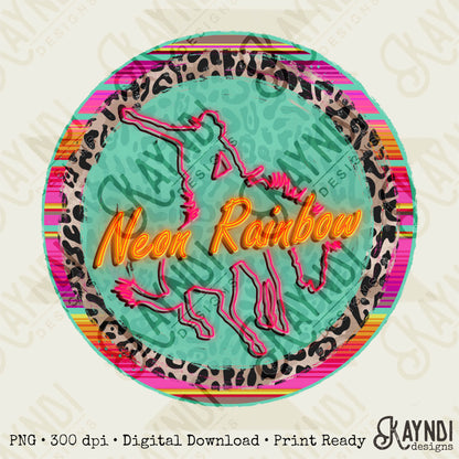 Neon Rainbow Sublimation Design PNG Digital Download Printable Rodeo Cowboy