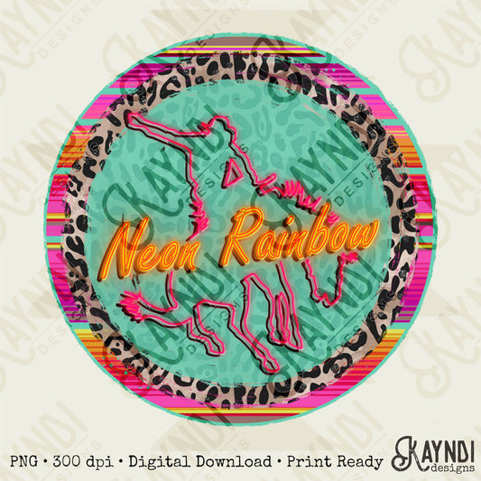Neon Rainbow Sublimation Design PNG Digital Download Printable Rodeo Cowboy
