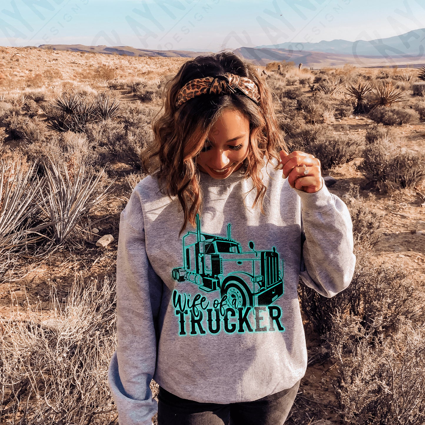 Wife of a Trucker Sublimation Design PNG Digital Download Printable Teal Turquoise Neon