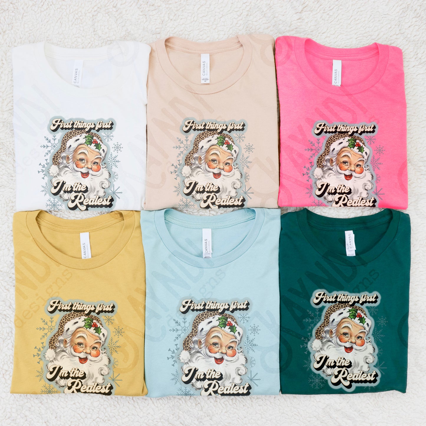 First Things First Im The Realest Santa Sublimation Design PNG Digital Download Printable Leopard Cheetah Blue Snowflakes