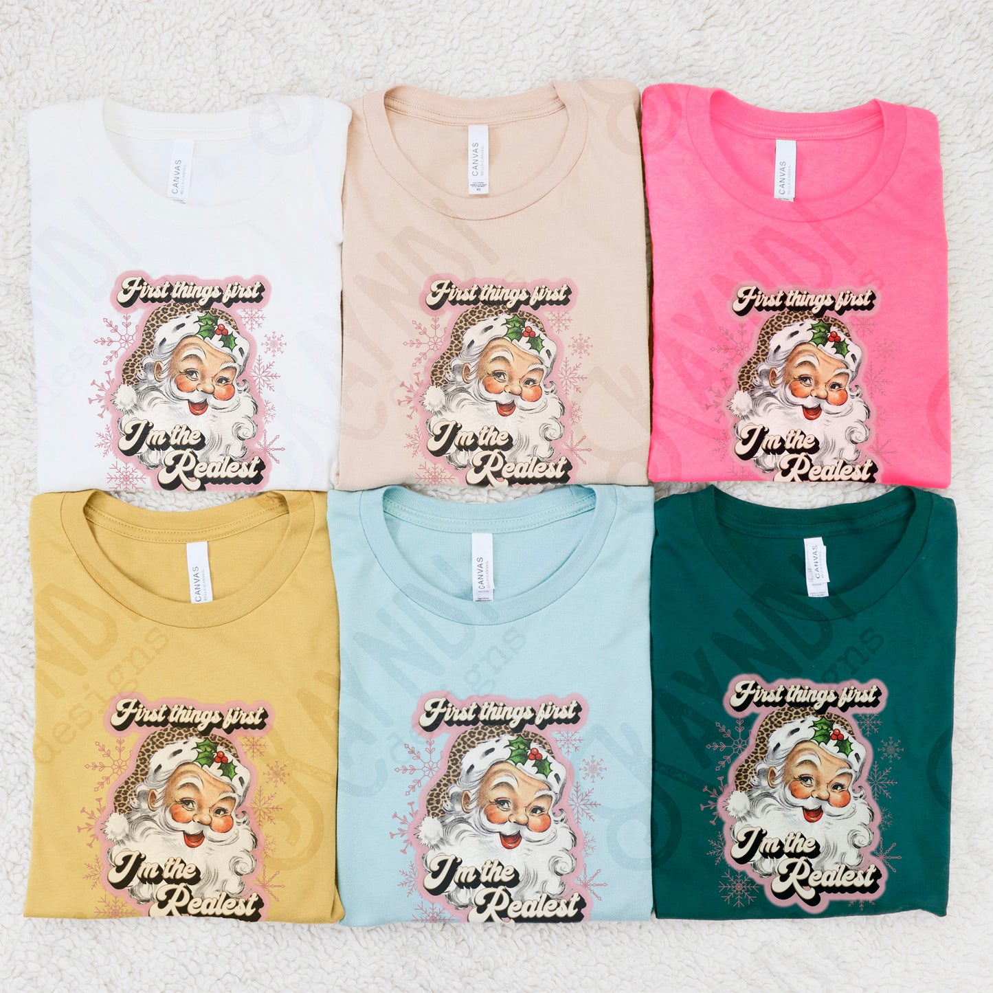 First Things First Im The Realest Santa Sublimation Design PNG Digital Download Printable Leopard Cheetah Dusty Pink Rose Gold Snowflakes