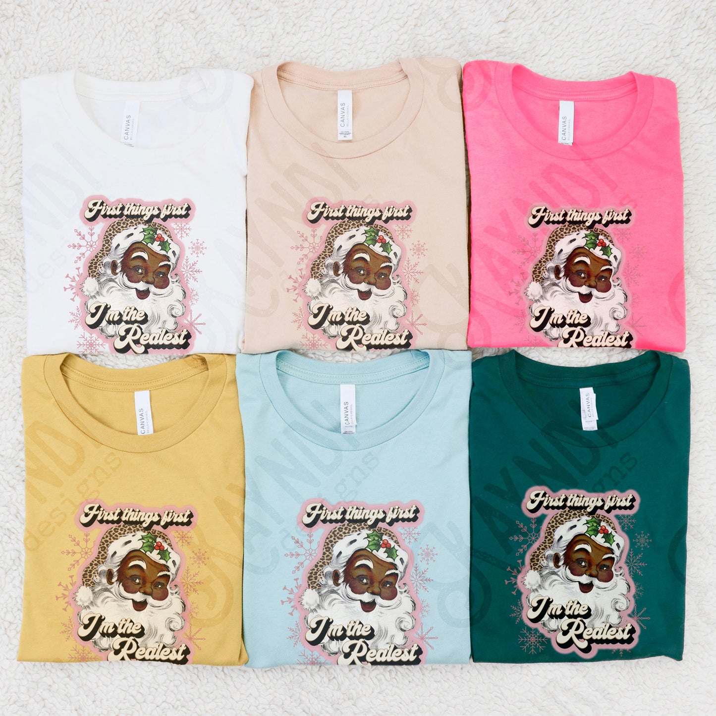 First Things First Im The Realest Santa Sublimation Design PNG Digital Download Printable Leopard Cheetah Pink Snowflakes African American