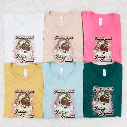 First Things First Im The Realest Santa Sublimation Design PNG Digital Download Printable Leopard Cheetah Pink Snowflakes African American