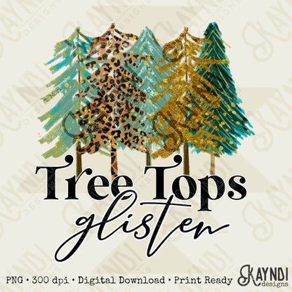 Tree Tops Glisten Sublimation Design PNG Digital Download Printable Christmas Winter Leopard Cheetah Christmas Tree Trees