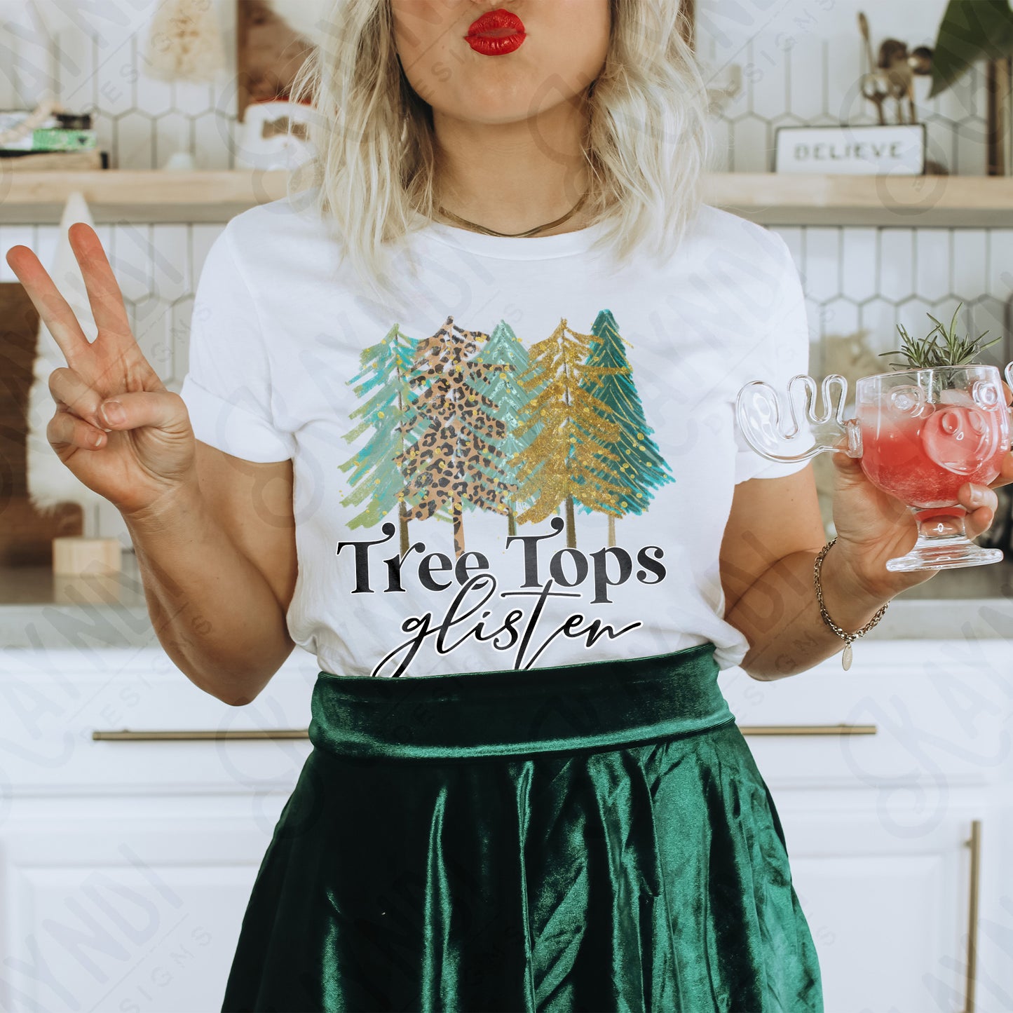 Tree Tops Glisten Sublimation Design PNG Digital Download Printable Christmas Winter Leopard Cheetah Christmas Tree Trees