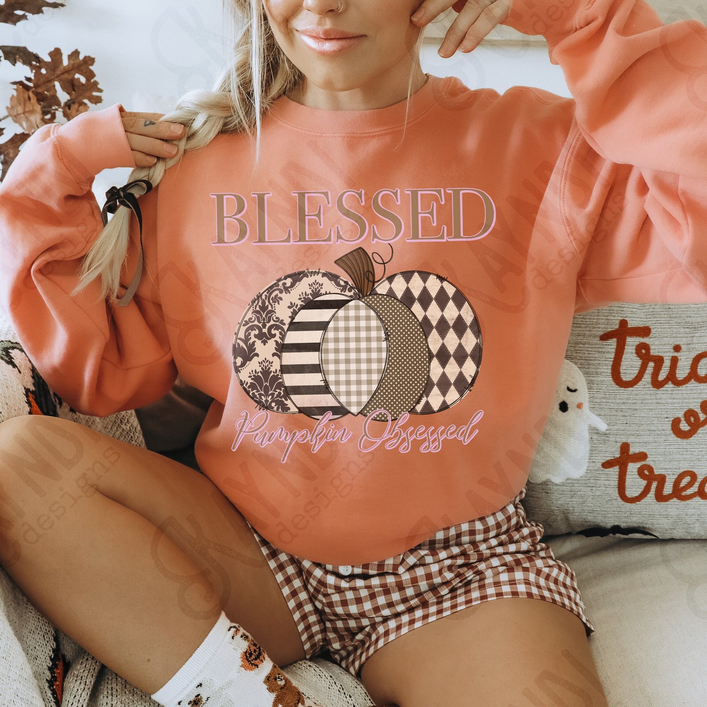 Blessed Pumpkin Obsessed Sublimation Design PNG Digital Download Printable Pumpkin Fall Preppy