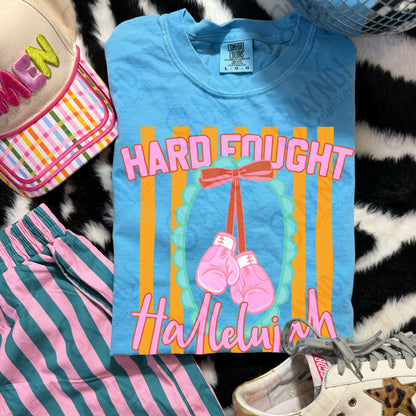 Hard Fought Hallelujah PNG Digital Download Sublimation DTF Print Boxing Pink Preppy Scalloped