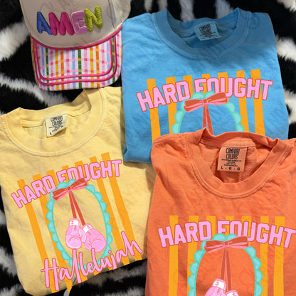 Hard Fought Hallelujah PNG Digital Download Sublimation DTF Print Boxing Pink Preppy Scalloped