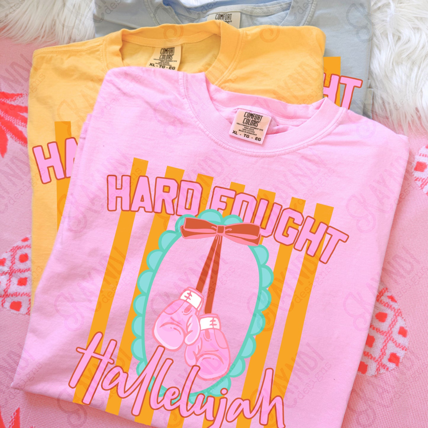 Hard Fought Hallelujah PNG Digital Download Sublimation DTF Print Boxing Pink Preppy Scalloped