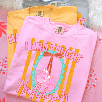 Hard Fought Hallelujah PNG Digital Download Sublimation DTF Print Boxing Pink Preppy Scalloped
