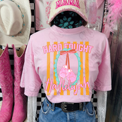 Hard Fought Hallelujah PNG Digital Download Sublimation DTF Print Boxing Pink Preppy Scalloped