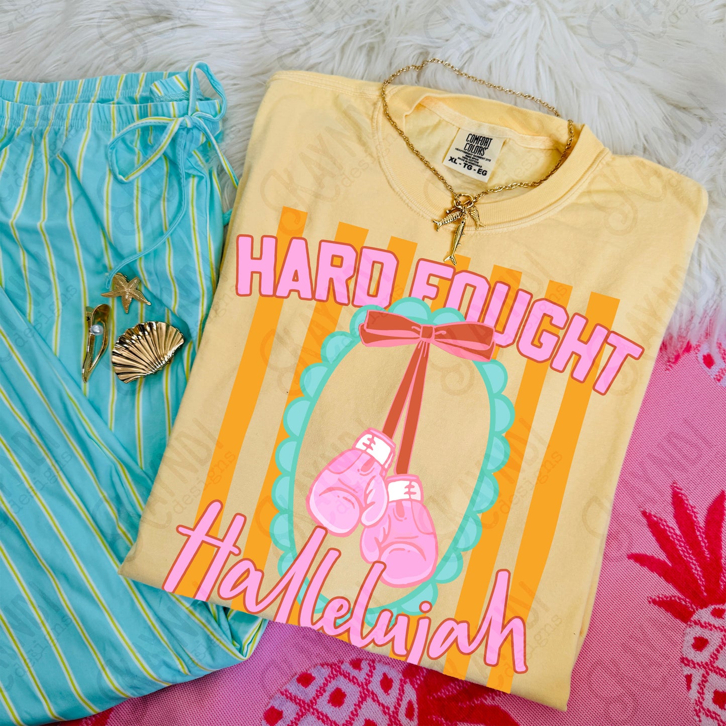 Hard Fought Hallelujah PNG Digital Download Sublimation DTF Print Boxing Pink Preppy Scalloped