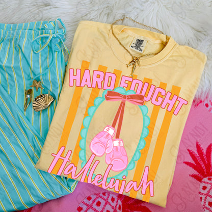 Hard Fought Hallelujah PNG Digital Download Sublimation DTF Print Boxing Pink Preppy Scalloped