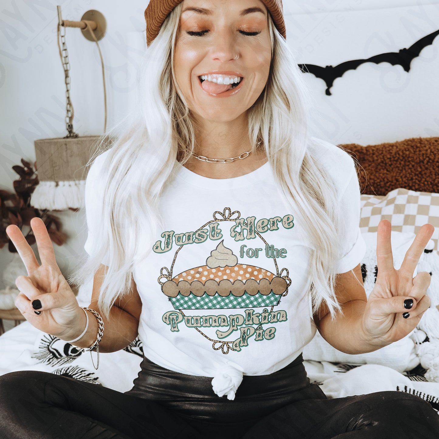 Just Here for the Pumpkin Pie Sublimation Design PNG Digital Download Printable Preppy Thanksgiving