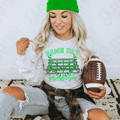 Game Day Social Club Green Sublimation Design PNG Digital Download Printable Bleachers School Spirit