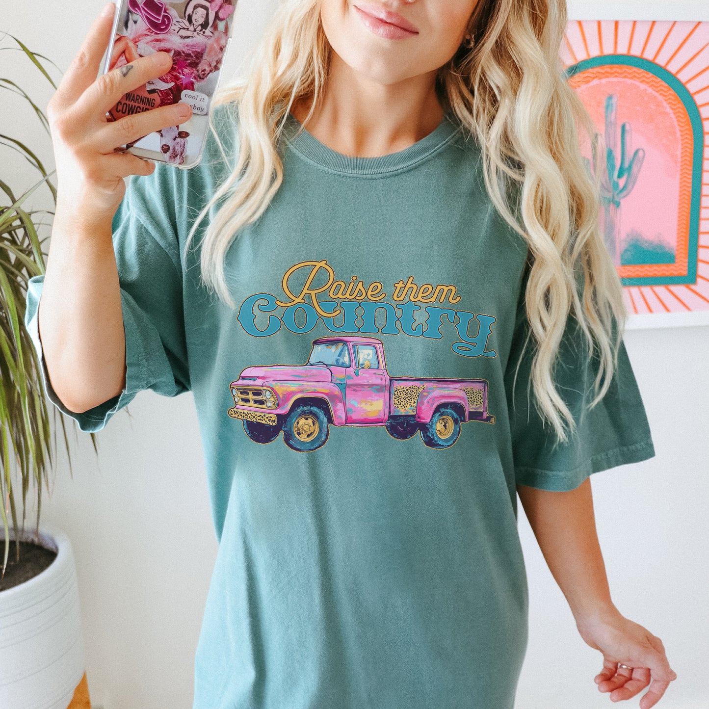 Raise Them Country Sublimation Design PNG Digital Download Printable Vintage Truck Pink Cheetah