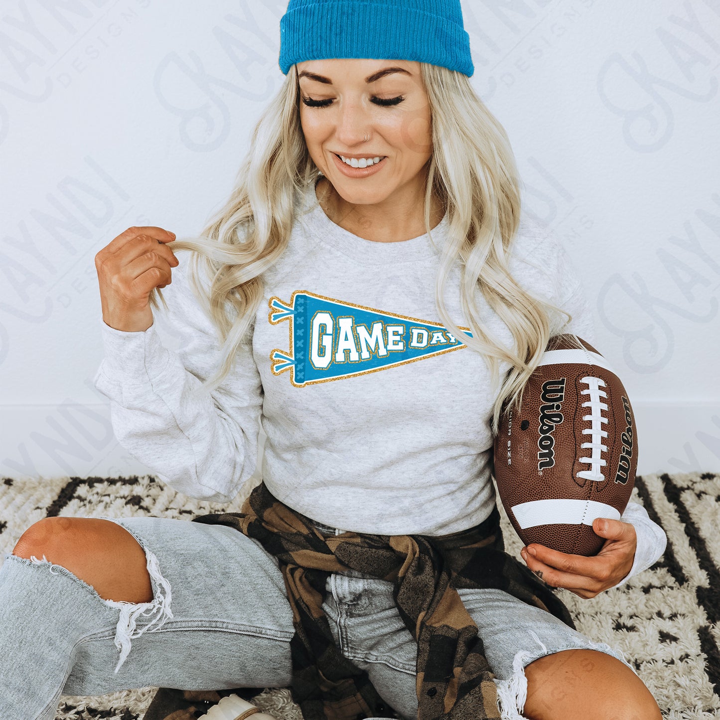 Game Day Pendant Gold 15 Blue Teal Sublimation Design PNG Digital Download Printable School Spirit