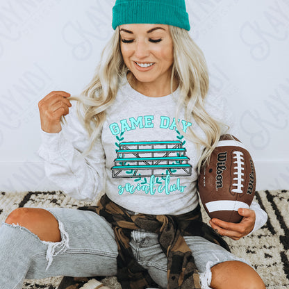 Game Day Social Teal Sublimation Design PNG Digital Download Printable Bleachers School Spirit