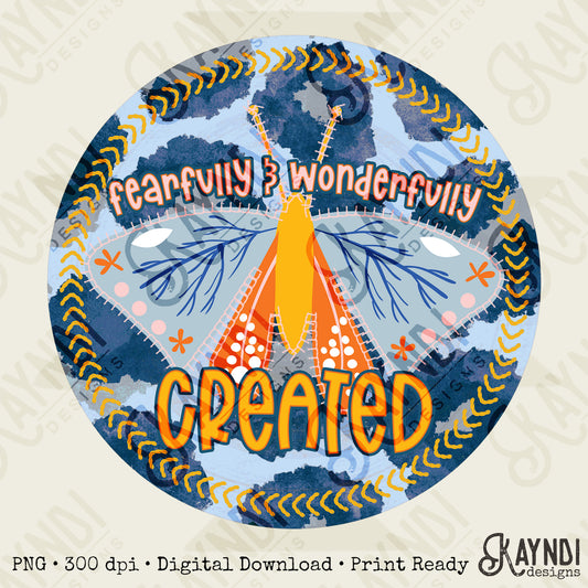 Fearfully and Wonderfully Created Sublimation Design PNG Digital Download Printable Faith Moth
