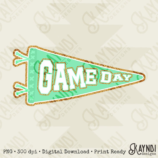 Game Day Pendant Gold 13 Green Light Sublimation Design PNG Digital Download Printable School Spirit