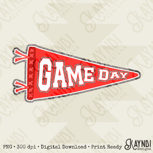 Game Day Pendant Silver 4 Red Bright Sublimation Design PNG Digital Download Printable School Spirit