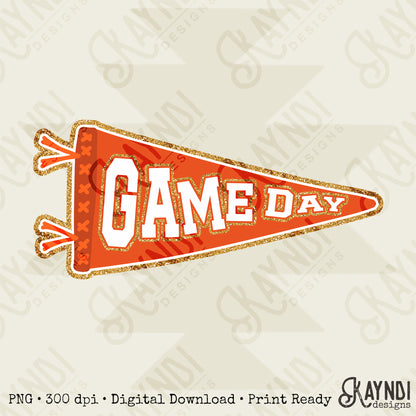 Game Day Pendant Gold 5 Orange Sublimation Design PNG Digital Download Printable School Spirit