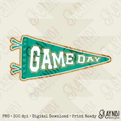Game Day Pendant Gold 14 Green Teal Sublimation Design PNG Digital Download Printable School Spirit