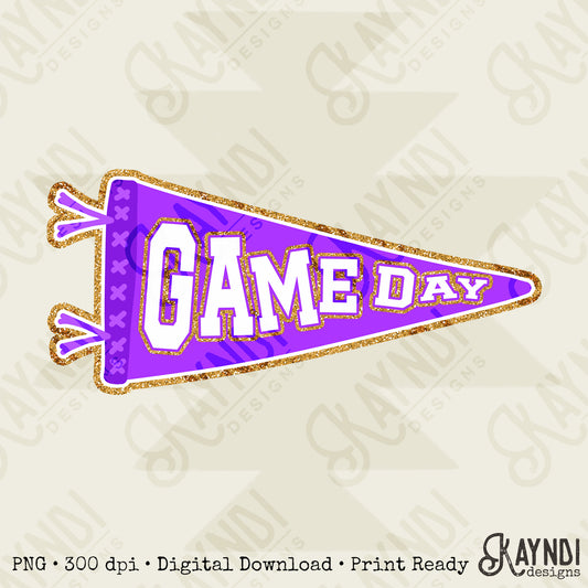 Game Day Pendant Gold 18 Purple Sublimation Design PNG Digital Download Printable School Spirit
