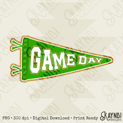 Game Day Pendant Gold 11 Green Bright Sublimation Design PNG Digital Download Printable School Spirit