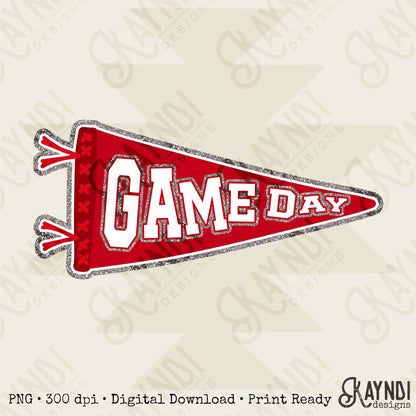 Game Day Pendant Silver 3 Red Sublimation Design PNG Digital Download Printable School Spirit