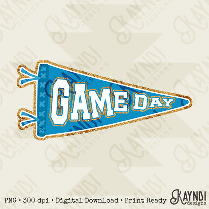 Game Day Pendant Gold 15 Blue Teal Sublimation Design PNG Digital Download Printable School Spirit
