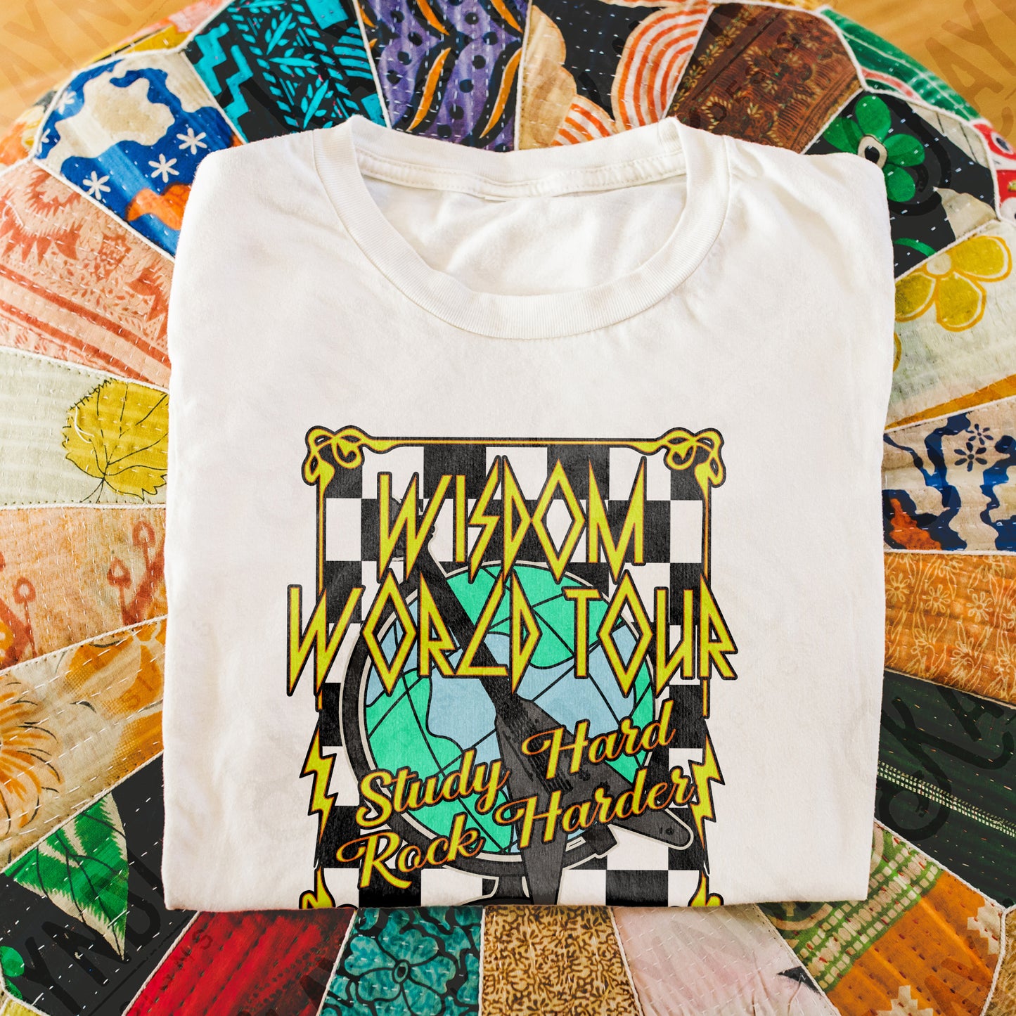 Wisdom World Tour Green Sublimation Design PNG Digital Download Printable School Rock Kids