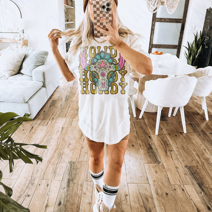 Howdy Boho Steer Sublimation Design PNG Digital Download Printable Western Girly Pocket Design